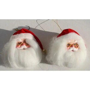 2 Vintage 1980s 1990s Christmas Bearded Santa Head Ornament